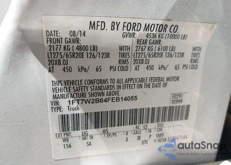 2015 Ford F-250 Lariat z USA, uszkodzony, nr VIN 1FT7W2B64FEB14055